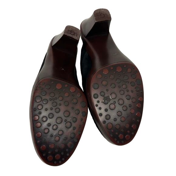 UGG Black Suede Shearling Slip On Heeled Mules - Picture 3 of 9